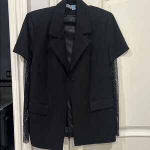 WeWoreWhat Black Blazer with Sequin Mesh Sleeves